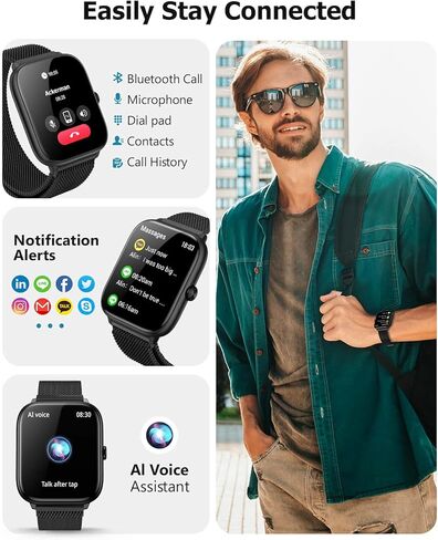 2.06" AMOLED Smart Watches with Blood Pressure, 118 Sports Modes, Fitness Activity Tracker for Men Women, Heart Rate Sleep SpO2 and Stress Monitor, IP68 Waterproof, Compatible with Android and iPhone in Kuwait