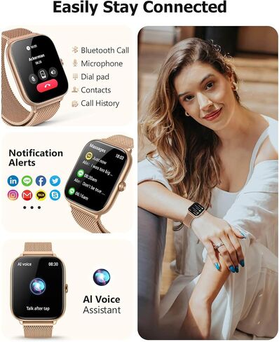 Pink Smart Watch for Women, Bluetooth Call, Blood Pressure, 2.06" AMOLED, 118 Sports, Fitness Tracker, Heart Rate/SpO2/Sleep/Stress Monitor, IP68 Waterproof, Liquid Silicone, Gift for Her Android iOS in Kuwait
