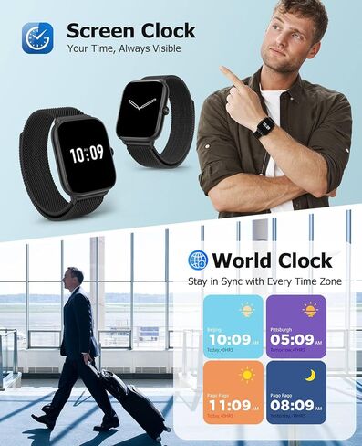 2.06" AMOLED Smart Watches with Blood Pressure, 118 Sports Modes, Fitness Activity Tracker for Men Women, Heart Rate Sleep SpO2 and Stress Monitor, IP68 Waterproof, Compatible with Android and iPhone in Kuwait