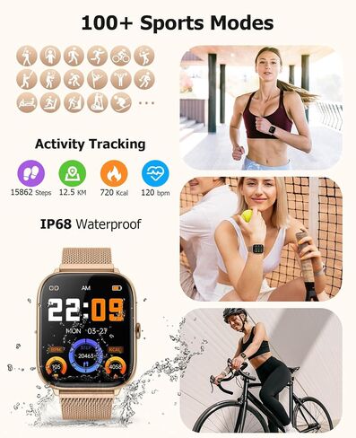 Pink Smart Watch for Women, Bluetooth Call, Blood Pressure, 2.06" AMOLED, 118 Sports, Fitness Tracker, Heart Rate/SpO2/Sleep/Stress Monitor, IP68 Waterproof, Liquid Silicone, Gift for Her Android iOS in Kuwait