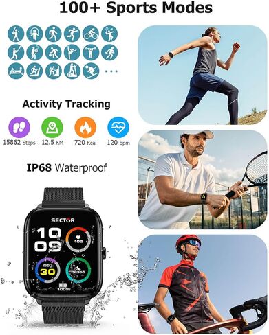 2.06" AMOLED Smart Watches with Blood Pressure, 118 Sports Modes, Fitness Activity Tracker for Men Women, Heart Rate Sleep SpO2 and Stress Monitor, IP68 Waterproof, Compatible with Android and iPhone in Kuwait