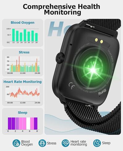 2.06" AMOLED Smart Watches with Blood Pressure, 118 Sports Modes, Fitness Activity Tracker for Men Women, Heart Rate Sleep SpO2 and Stress Monitor, IP68 Waterproof, Compatible with Android and iPhone in Kuwait