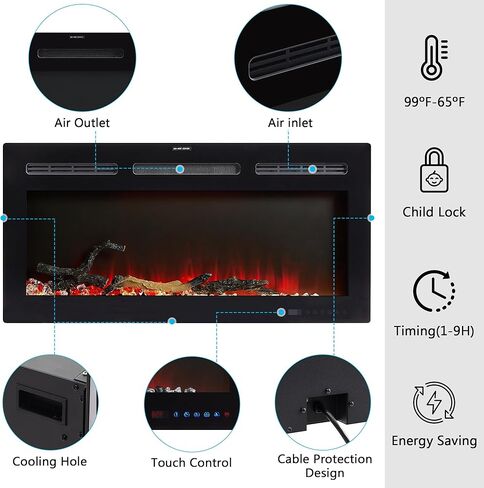 VECELO Fireplace TV Stand for Televisions up to 75" with 3D Flame/13 Colors, Modern Media Entertainment Center Console Table with LED Lights 3 Tier Transparent Storage Shelves, for Living Room, White in Kuwait