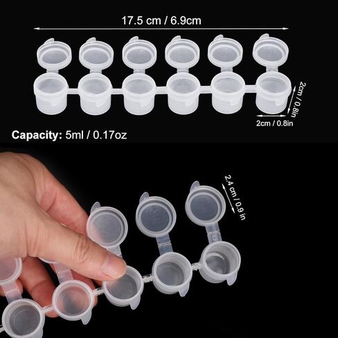 1200 Pieces 0.17oz Empty Paint Pot, 150 Strips Acrylic Mini Paint Pots Strips Storage with Lids for for Art, Outdoor Sketching, and Art Festivals Art Festivals in Saudi Arabia