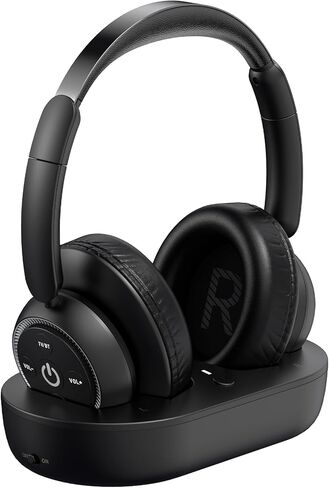 ROSIDA Wireless Headphones for TV Watching, Wireless Headphones for Seniors with Transmitter Charging Base, Bluetooth Headsets for TV, No Audio Delay, Gift for The Seniors or Parents, Black in Saudi Arabia