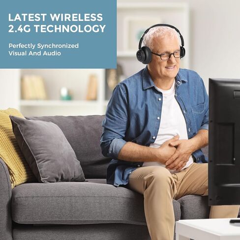 ROSIDA Wireless Headphones for TV Watching, Wireless Headphones for Seniors with Transmitter Charging Base, Bluetooth Headsets for TV, No Audio Delay, Gift for The Seniors or Parents, Black in Saudi Arabia