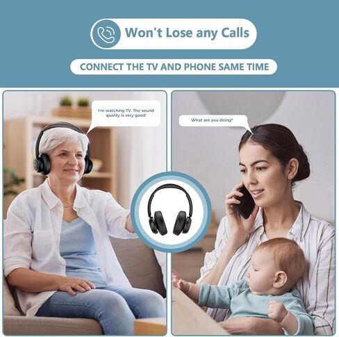 ROSIDA Wireless Headphones for TV Watching, Wireless Headphones for Seniors with Transmitter Charging Base, Bluetooth Headsets for TV, No Audio Delay, Gift for The Seniors or Parents, Black in Saudi Arabia