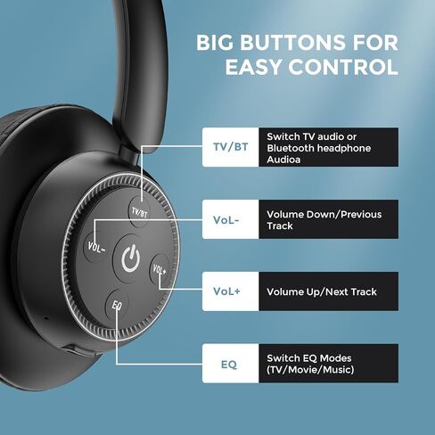 ROSIDA Wireless Headphones for TV Watching, Wireless Headphones for Seniors with Transmitter Charging Base, Bluetooth Headsets for TV, No Audio Delay, Gift for The Seniors or Parents, Black in Saudi Arabia
