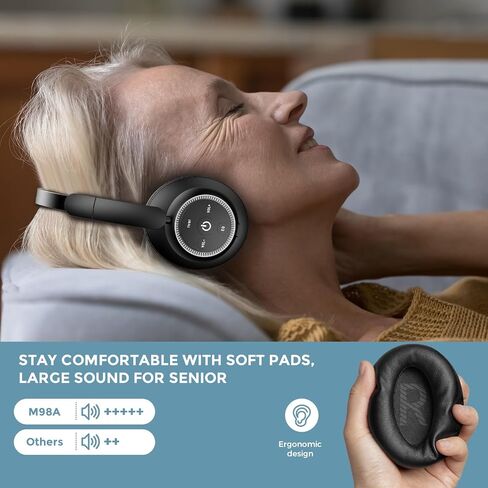 ROSIDA Wireless Headphones for TV Watching, Wireless Headphones for Seniors with Transmitter Charging Base, Bluetooth Headsets for TV, No Audio Delay, Gift for The Seniors or Parents, Black in Saudi Arabia