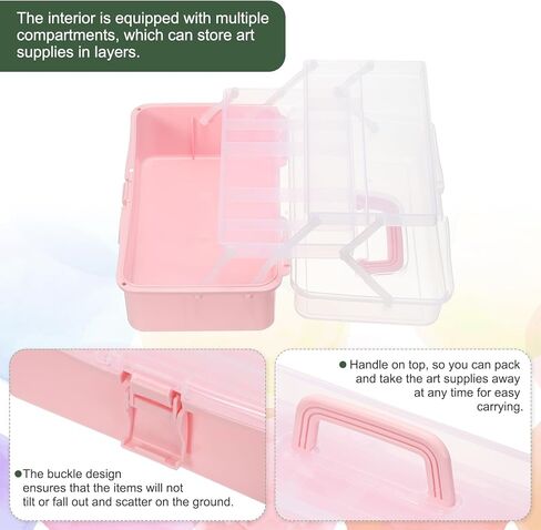 yokive art supply storage storage ، صندوق تخزين للأدوات الفنية مربع 3-tray Craft Box Supplies منظم مع مشبك مقبض لطلاءات فرش ، والأرجواني العابرة in Kuwait