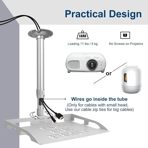 2-Be-Best Projector Ceiling Mount with Tray, 14.4-23.6IN / 37-60CM Height Adjustable Projector Tray Mount 360° Rotation Ceiling Projectors Mount Universal Projectors Shelf Upgraded Silver in Saudi Arabia