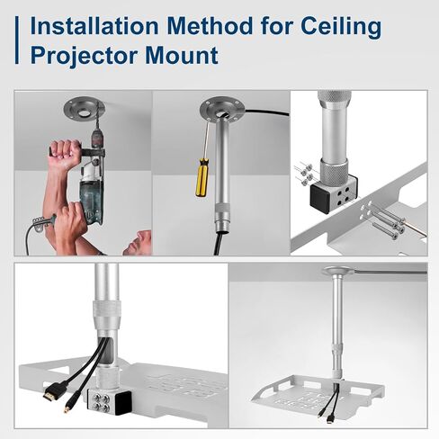 2-Be-Best Projector Ceiling Mount with Tray, 14.4-23.6IN / 37-60CM Height Adjustable Projector Tray Mount 360° Rotation Ceiling Projectors Mount Universal Projectors Shelf Upgraded Silver in Saudi Arabia