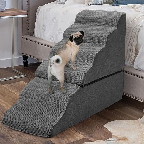 Dog Stairs 30 inches High, Dog Stairs for Small Large Dogs for High Beds 28-34 inches Tall, 33D Foam Dog Steps/Dog Ramp for Beds 30 inches, Pet Stairs/Steps for Old Dogs Cats Injured, Grey in Saudi Arabia