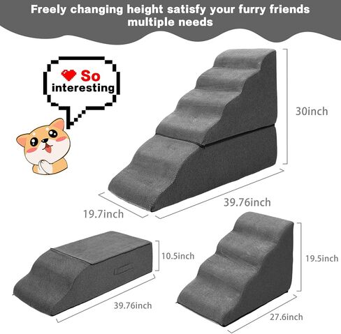Dog Stairs 30 inches High, Dog Stairs for Small Large Dogs for High Beds 28-34 inches Tall, 33D Foam Dog Steps/Dog Ramp for Beds 30 inches, Pet Stairs/Steps for Old Dogs Cats Injured, Grey in Saudi Arabia