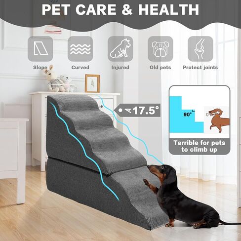 Dog Stairs 30 inches High, Dog Stairs for Small Large Dogs for High Beds 28-34 inches Tall, 33D Foam Dog Steps/Dog Ramp for Beds 30 inches, Pet Stairs/Steps for Old Dogs Cats Injured, Grey in Saudi Arabia