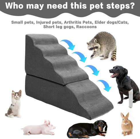 Dog Stairs 30 inches High, Dog Stairs for Small Large Dogs for High Beds 28-34 inches Tall, 33D Foam Dog Steps/Dog Ramp for Beds 30 inches, Pet Stairs/Steps for Old Dogs Cats Injured, Grey in Saudi Arabia