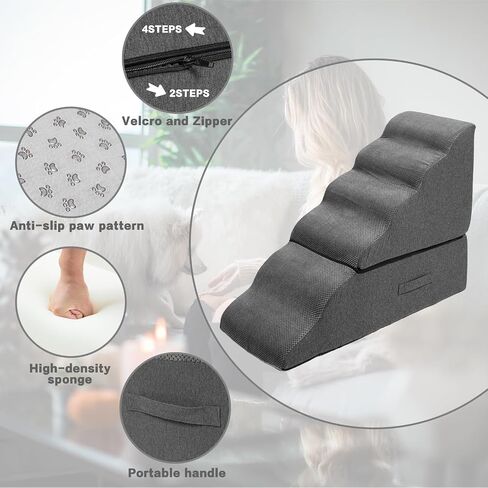 Dog Stairs 30 inches High, Dog Stairs for Small Large Dogs for High Beds 28-34 inches Tall, 33D Foam Dog Steps/Dog Ramp for Beds 30 inches, Pet Stairs/Steps for Old Dogs Cats Injured, Grey in Saudi Arabia