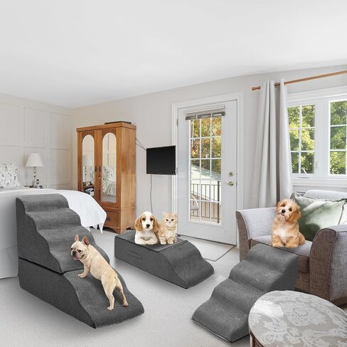 Dog Stairs 30 inches High, Dog Stairs for Small Large Dogs for High Beds 28-34 inches Tall, 33D Foam Dog Steps/Dog Ramp for Beds 30 inches, Pet Stairs/Steps for Old Dogs Cats Injured, Grey in Saudi Arabia