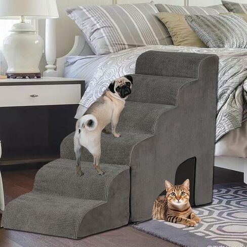 Dog Stairs 30 inches High, Dog Stairs for Small Large Dogs for High Beds 28-34 inches Tall, 33D Foam Dog Steps/Dog Ramp for Beds 30 inches, Pet Stairs/Steps for Old Dogs Cats Injured, Grey in Saudi Arabia
