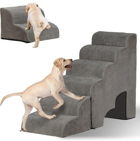 Dog Stairs 30 inches High, Dog Stairs for Small Large Dogs for High Beds 28-34 inches Tall, 33D Foam Dog Steps/Dog Ramp for Beds 30 inches, Pet Stairs/Steps for Old Dogs Cats Injured, Grey in Saudi Arabia