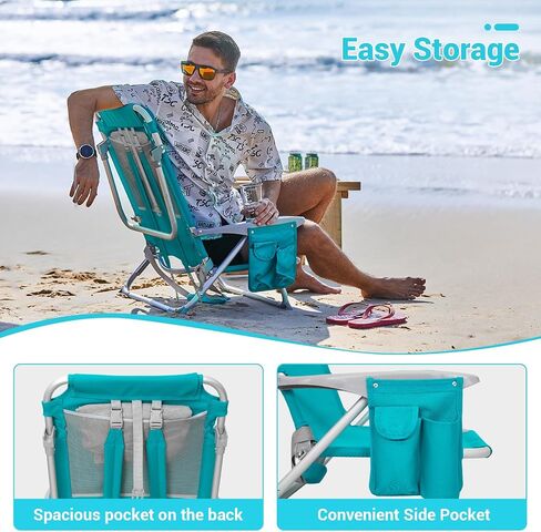 #WEJOY Folding Beach Chair for Adults, 4-Position Aluminum Lightweight Beach Chair, Low Sands Chairs with Shoulder Strap, Cup Holder and Padded Headrest, Supports 265lbs for Lawn in Saudi Arabia