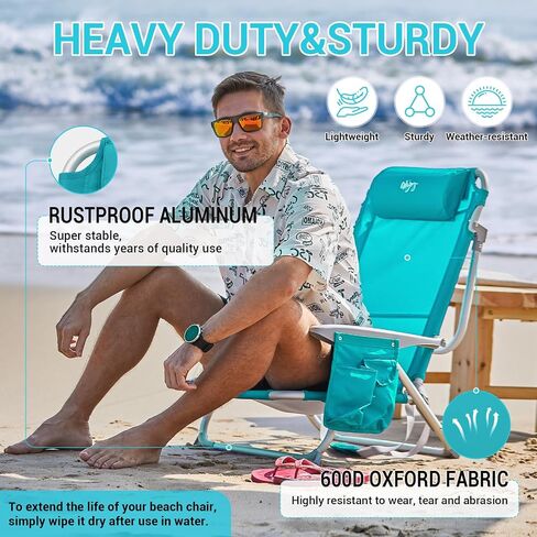 #WEJOY Folding Beach Chair for Adults, 4-Position Aluminum Lightweight Beach Chair, Low Sands Chairs with Shoulder Strap, Cup Holder and Padded Headrest, Supports 265lbs for Lawn in Saudi Arabia