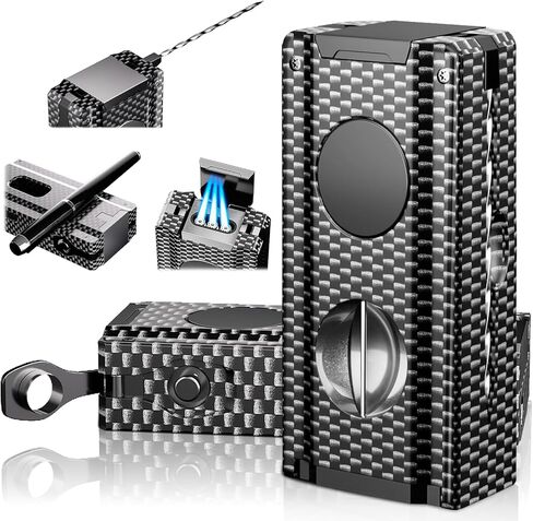 5-in-1 Torch Lighter, Built-in Multi-Functional Accessories, Punch, Draw Enhancer Tool, Holder, Triple Jet Flame, Premium Gifts for Men/Women, Butane Refillable Windproof Lighter for Candles, Travel in Kuwait