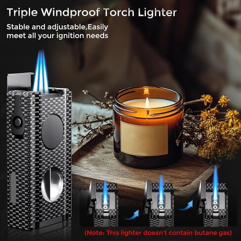 5-in-1 Torch Lighter, Built-in Multi-Functional Accessories, Punch, Draw Enhancer Tool, Holder, Triple Jet Flame, Premium Gifts for Men/Women, Butane Refillable Windproof Lighter for Candles, Travel in Kuwait