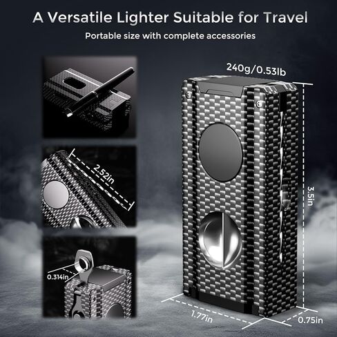 5-in-1 Torch Lighter, Built-in Multi-Functional Accessories, Punch, Draw Enhancer Tool, Holder, Triple Jet Flame, Premium Gifts for Men/Women, Butane Refillable Windproof Lighter for Candles, Travel in Kuwait