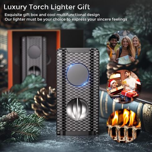 5-in-1 Torch Lighter, Built-in Multi-Functional Accessories, Punch, Draw Enhancer Tool, Holder, Triple Jet Flame, Premium Gifts for Men/Women, Butane Refillable Windproof Lighter for Candles, Travel in Kuwait