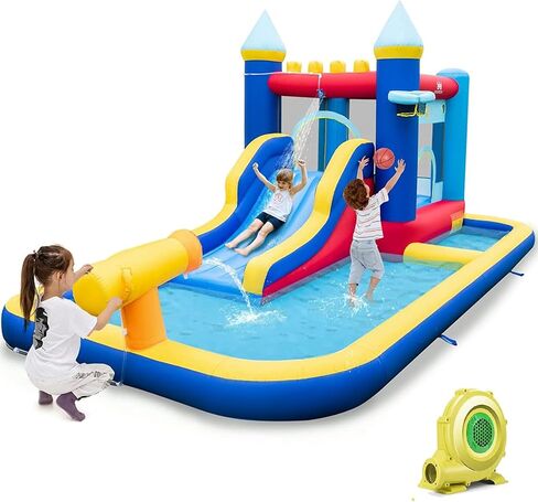 BOUNTECH Inflatable Water Slide, Bounce House Water Slide with Long Slide, Splash Pool, Climbing Wall for Outdoor, Blow up Bouncy Castle Water Slides Inflatables for Big Kids Backyard Party Gifts in Saudi Arabia