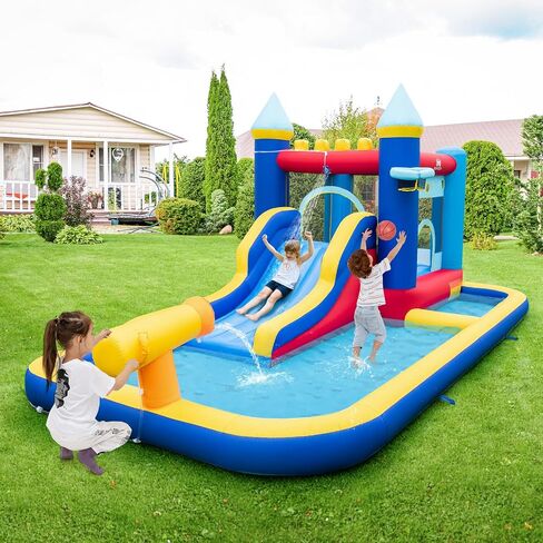 BOUNTECH Inflatable Water Slide, Bounce House Water Slide with Long Slide, Splash Pool, Climbing Wall for Outdoor, Blow up Bouncy Castle Water Slides Inflatables for Big Kids Backyard Party Gifts in Saudi Arabia