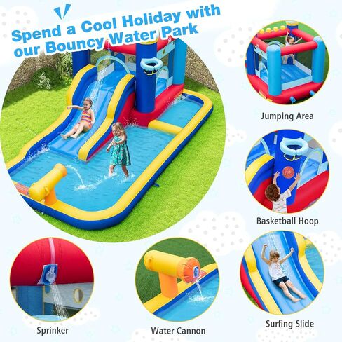 BOUNTECH Inflatable Water Slide, Bounce House Water Slide with Long Slide, Splash Pool, Climbing Wall for Outdoor, Blow up Bouncy Castle Water Slides Inflatables for Big Kids Backyard Party Gifts in Saudi Arabia