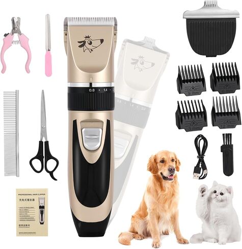 Aovdy Dog Clippers Grooming Kit Dog Shaver Clippers Hair and Paw Electric Cleaning Hair Clippers Set for Dogs Cats Rabbit (Rose Gold, Scissor Set+Foot Shaving Blade) in Saudi Arabia