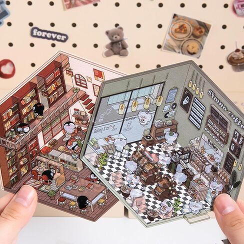DIY 3D House Stickers, 4 Sets 3D Sticker Scene Miniature Scene Stickers, Cute 3D Korean Cartoon Scene Sticker for Adults Kids, Make Your Own Stickers, Fun Room Sticker Book in Saudi Arabia