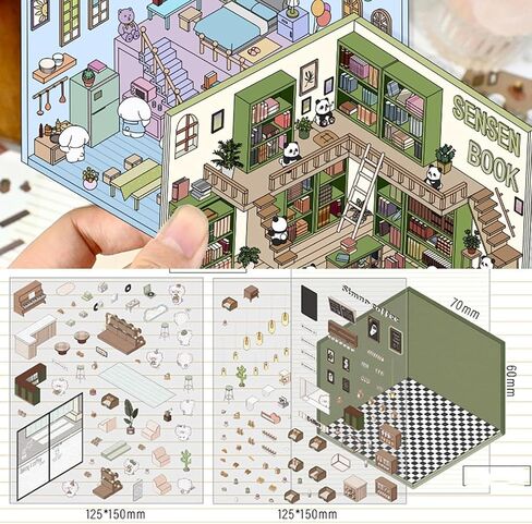 DIY 3D House Stickers, 4 Sets 3D Sticker Scene Miniature Scene Stickers, Cute 3D Korean Cartoon Scene Sticker for Adults Kids, Make Your Own Stickers, Fun Room Sticker Book in Saudi Arabia