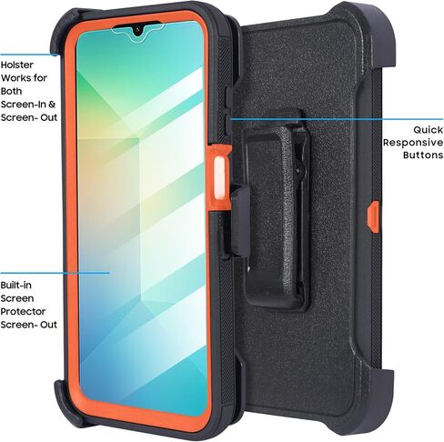 Compatible for Samsung Galaxy A06 Case, Shockproof Heavy Duty Rugged Phone Cover with Belt Clip Holster, Built in Screen Protector (Buck) in Saudi Arabia