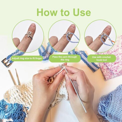 NANXITU 6Pcs Crochet Rings+60Pcs Stitch Markers+6Pcs Large Eye Plastic Sewing Needles,Adjustable Crochet Tension Rings for Finger,DIY Crafts Crocheting Rings Knitting Accessories with Box in Saudi Arabia
