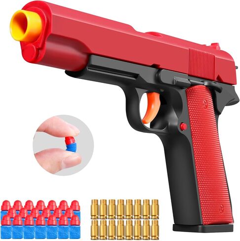 Soft Bullet Toys Gun Realistic Shell Ejecting Gun Pistol Foam Fake Dart Adult Stress Shot Under 10 Dollars Gift Ages14+ Years Old (Black) in Saudi Arabia
