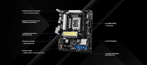 ASRock B860M X WiFi 6E DDR5 up to 9066+ (OC) MHz 128GB M.2 B860 LGA1851 Micro ATX Motherboard Intel Core Ultra(Series 2) BIOS Flashback SATA3 6.0 Gb/s PCIe 4.0 x16 Realtek 2.5G LAN 7 x USB 3.2 in Saudi Arabia