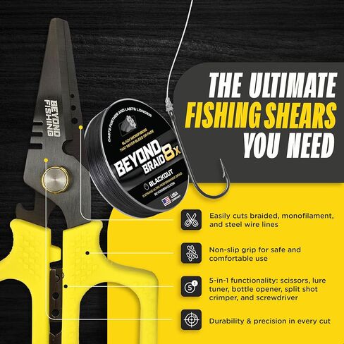 Beyond Fishing 6.5" Pro Fishing Shears Dual Serrated Blades, Fishing Braided Line Scissors with Titanium Coating, Non-Slip Grip & Multifunction Tool, Includes Hard Molded Locking Sheath in Kuwait