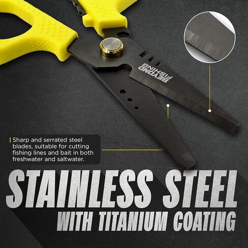 Beyond Fishing 6.5" Pro Fishing Shears Dual Serrated Blades, Fishing Braided Line Scissors with Titanium Coating, Non-Slip Grip & Multifunction Tool, Includes Hard Molded Locking Sheath in Kuwait
