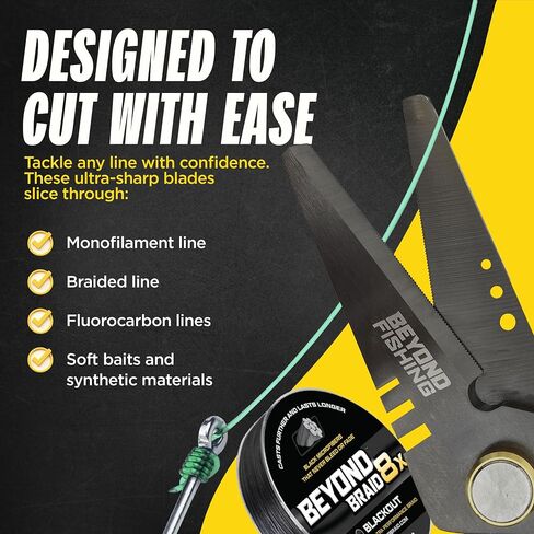 Beyond Fishing 6.5" Pro Fishing Shears Dual Serrated Blades, Fishing Braided Line Scissors with Titanium Coating, Non-Slip Grip & Multifunction Tool, Includes Hard Molded Locking Sheath in Kuwait
