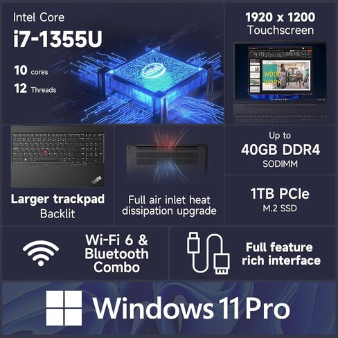 Lenovo ThinkPad E16 Business Laptop, 16" FHD+ Touchscreen, Intel Core i7-1355U, 40GB RAM, 1TB SSD, Fingerprint, Backlit, HDMI, Wi-Fi 6, Windows 11 Pro, Bundle with Targus USB-C 100W Docking Station in Saudi Arabia