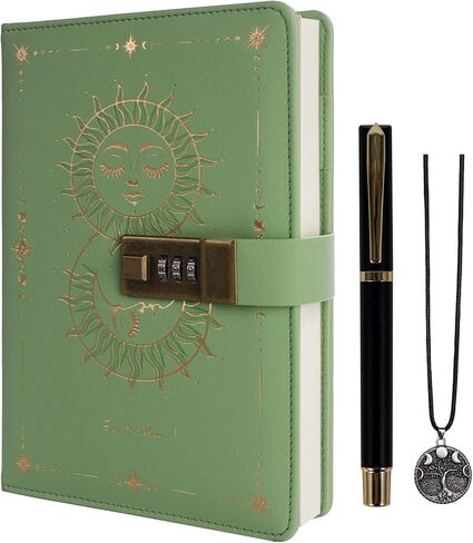TIEFOSSI Diary with Lock, Sun & Moon Journal with Lock for Women Men, A5 Refillable Notebook with Lock for Writing, 224 Numbered Pages in Saudi Arabia