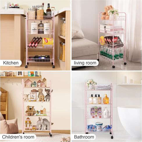 عربة مرافق معدنية من 4 مستويات ، عربة تخزين متعددة الوظائف للمكتب ، غرفة المعيشة ، المطبخ ، الحمام ، عربة منظمات خفيفة الوزن مع عجلات ، أبيض in Kuwait