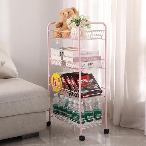 عربة مرافق معدنية من 4 مستويات ، عربة تخزين متعددة الوظائف للمكتب ، غرفة المعيشة ، المطبخ ، الحمام ، عربة منظمات خفيفة الوزن مع عجلات ، أبيض in Kuwait