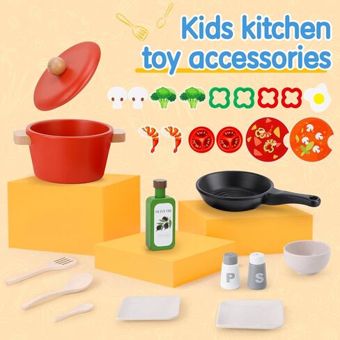 Deli Kids Kitchen Playset, Realistic Wooden Kitchen Playset for Toddlers & Kids with Lights, Sounds & Storage, Ideal Gift for Boys & Girls in Saudi Arabia