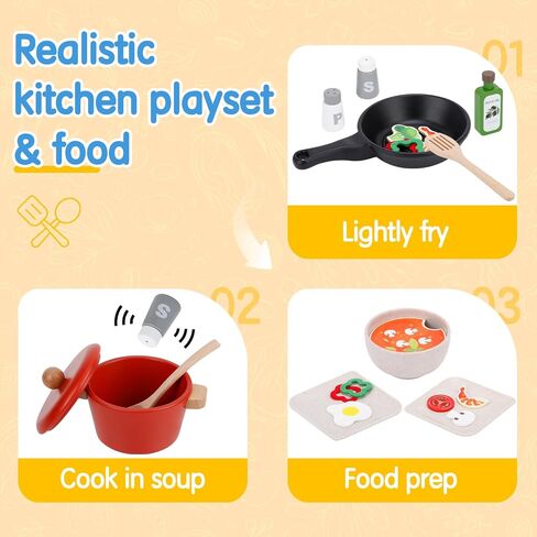 Deli Kids Kitchen Playset, Realistic Wooden Kitchen Playset for Toddlers & Kids with Lights, Sounds & Storage, Ideal Gift for Boys & Girls in Saudi Arabia