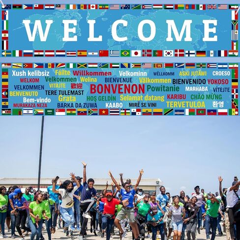 37 Languages International Flag Banner 71 In Enlarged World Flag Banner Welcome Country Flags Banner Backdrop Multicultural Around The World Welcome Sign for Classroom Party Supplies (blue) in Kuwait